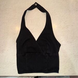 Black Zippered Denim Halter